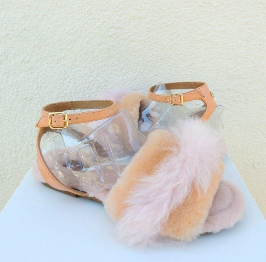 SANDALI UGG SUNKISSED FLUFF FEST PELLE DI PECORA CINTURINO ALLA CAVIGLIA DONNA US 7 EUR 38 ~NUOVI