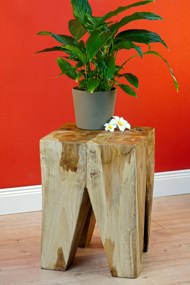 Beistelltisch Holz Hocker Teakholz Teak Tisch Blumenhocker Massiv Nachttisch neu - Bild 2 von 4