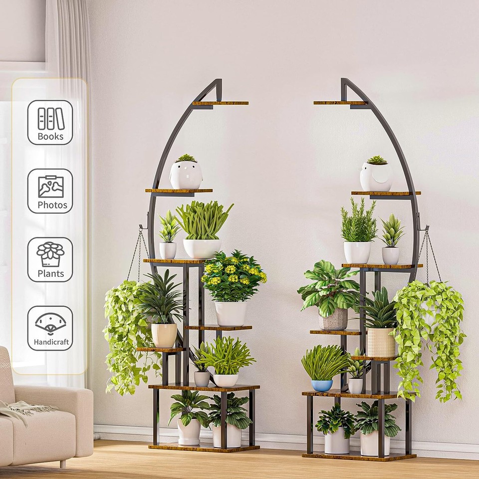 BACEKOLL Tall Plant Stand Indoor with Grow Light, 7 Tiered Metal Plant