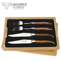 Laguiole En Aubrac - 2 Steakmesser + 2 Gabel - Teakholz - Besteck Set Frankreich