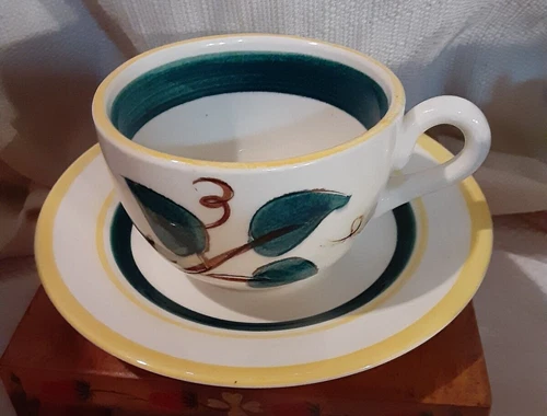 Vintage Signed Stangl Pottery Cup Fruit Saucer Signage Differs on Saucer
