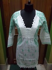 BLOUSE L ETHNIC TOP KURTA KURTI TUNIC 100 COTTON HANDMADE CHIKAN EMBROIDERY