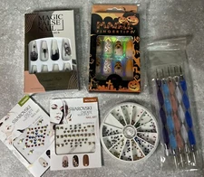 2 New Sets Halloween Of Press-On Manicure Nails Crystals Dotting Designing Pens