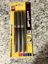 Uni-Ball Rollerball Pen .7 mm Fine Vision Needle Ink 3 Pack Blue Red & Black Pen