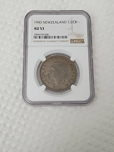 1943 New Zealand Half Crown, George VI King Emperor, NGC AU 53