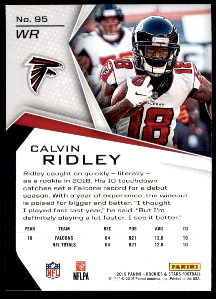 2019 Panini Rookies & Stars Red Calvin Ridley Atlanta Falcons #95 - Image 2 of 2