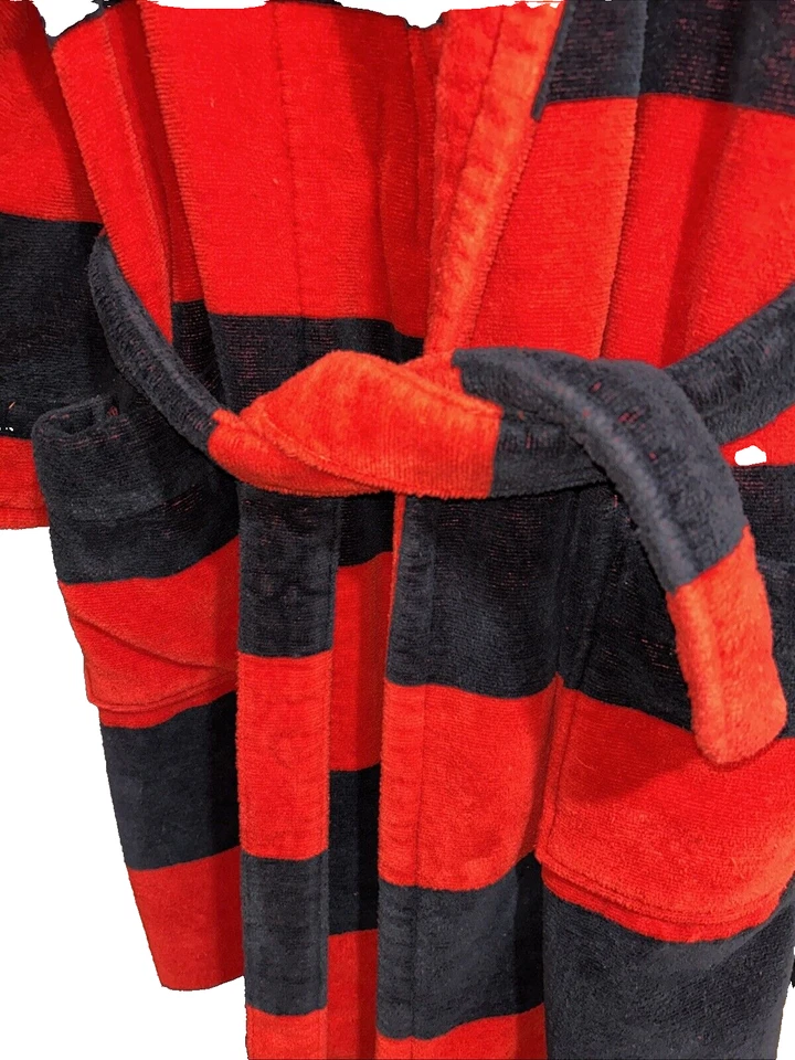 Roupão de banho LL BEAN vermelho listrado NÁUTICO ALGODÃO pequeno vintage anos 80 anos 90 - Imagem 3 de 4