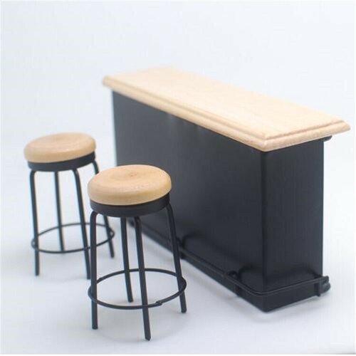 1:12 Dollhouse Miniature Furniture Taproom Bar Counter Pub Table 2 Stools Sets - Bild 4 von 5