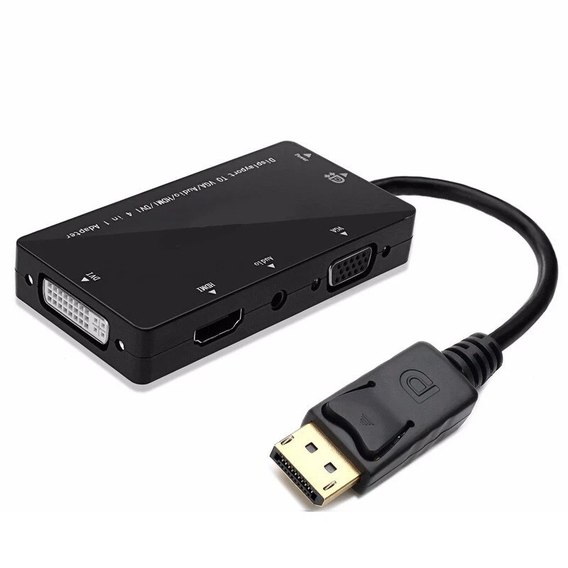 DisplayPort 1.2a to 4K HDMI Dual Link DVI VGA Passive Adapter 4 in 1 with  Audio