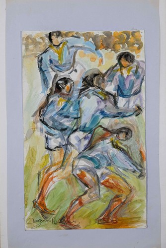 Magdalena Reinharez - Peinture originale - Aquarelle rehaussée pastel - Rugby - Picture 2 of 4
