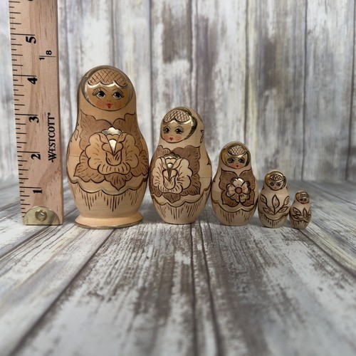 VTG 1994 5 Piece CEPRUEB NOCAG Hand Painted Signed Russian Nesting Dolls Poccur - Picture 3 of 7