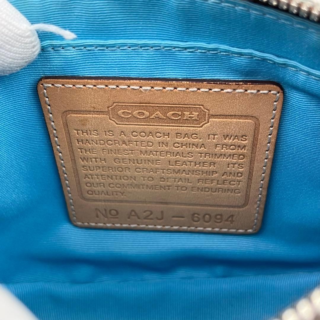 Coach Signature Demi mini Pouch Hand Bag Canvas Leather Light blue