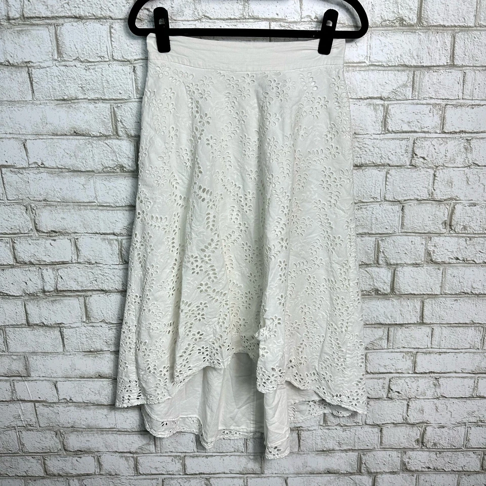 Falda Colección Rachel Roy Ojales Encaje Círculo Alto Bajo Midi Algodón Blanco Foto 2 de 4