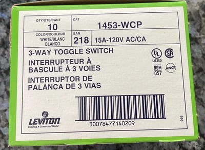 LEVITON 3 Way Toggle Switch WHITE 1453-WCP - 10 In Box