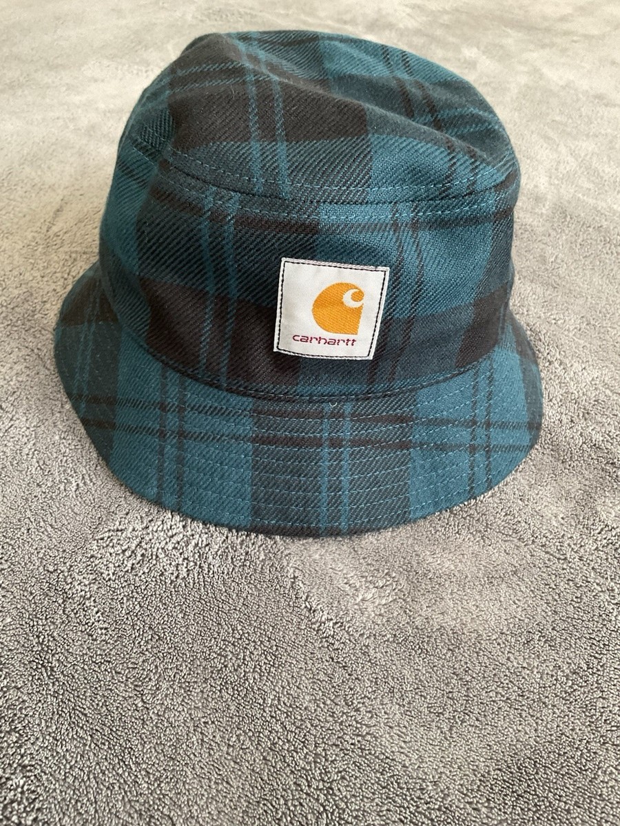 Carhartt WIP Pulford Bucket Hat Unisex Size M/L Blue/Black Plaid