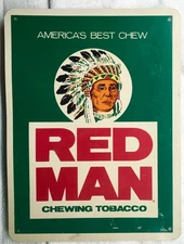Vintage Red Man Tobacco Sign Plastic Store Sign Chewing Tobacco 12x16