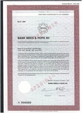 Bank Mees & Hope MV, Amsterdam 1991, 9% bond SPECIMEN NLG 1000, interesting, VF+