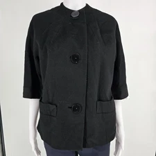 Vintage Early 1960s Betty Rose Black Wool 3/4 Sleeve Cropped Mod Jacket (S/M)