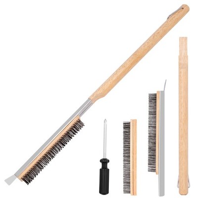 22  Pizza Oven Brush with Stone Scraper - Heat-Resistant Stainless Steel