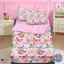Nesker Butterfly Twin Bedding for Girls 3-Piece All-in-one