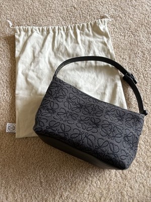 Loewe Small Cubi Black Jacquard Canvas Bag Logo Accent Gold Hardware Dust Bag
