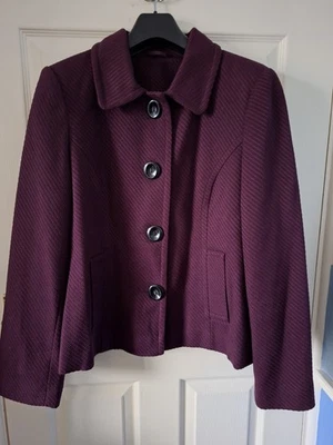 M&Co Dark Purple Short Collared Fully Lined Smart Jacket With Pockets Size 18 - Image 1 of 4