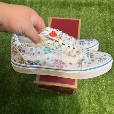 Youth Vans Ward Foil Snowflakes Blue White Sneakers Shoes Size 6 Youth NWB