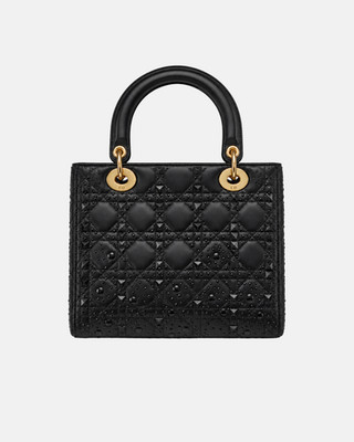 Christian Dior Lady Dior Medium Black Studded Cannage Leather Bag Authentic