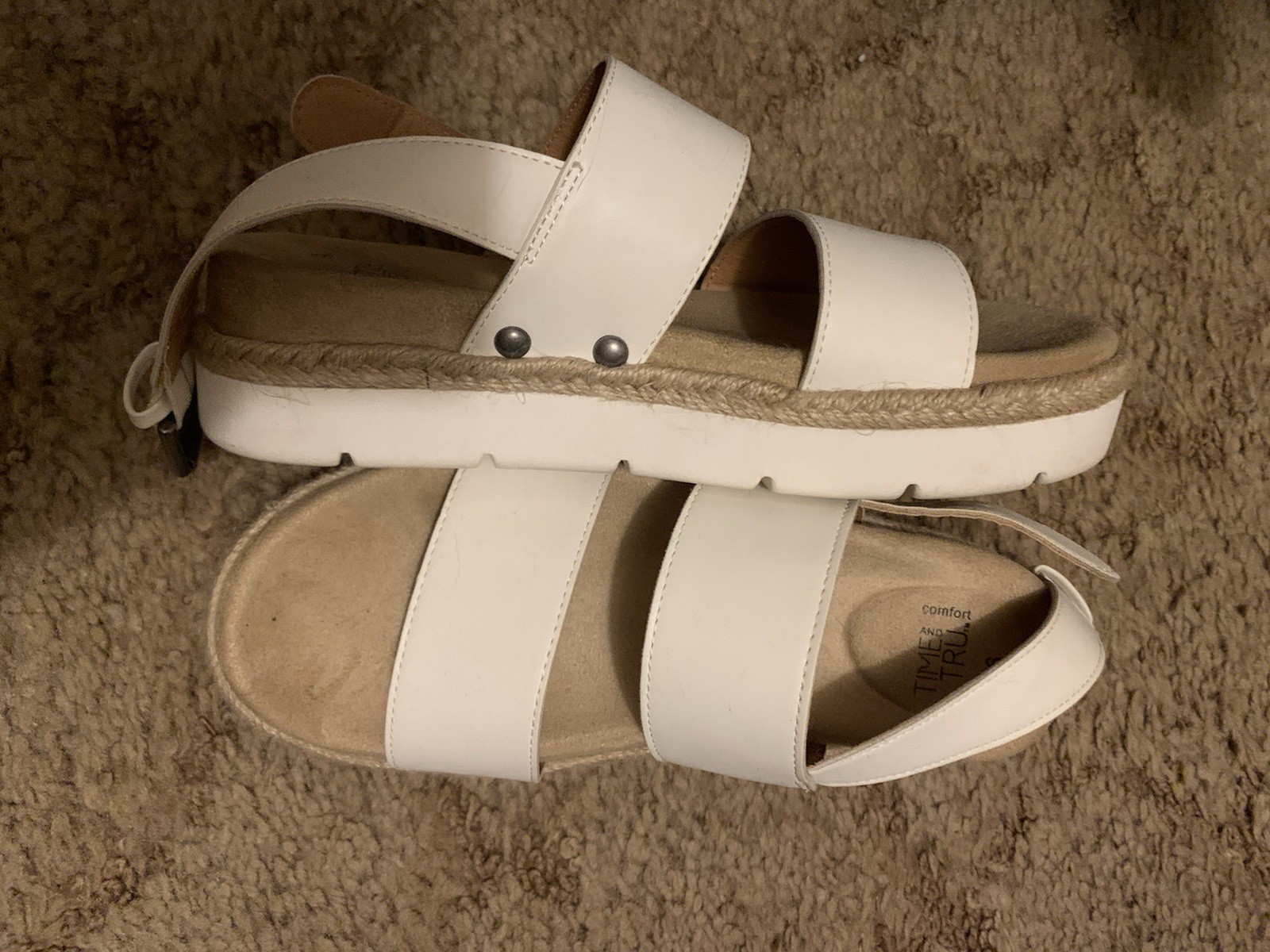Time And Tru Brand White 1 Inch Wedge Sandals Women’s Size 6