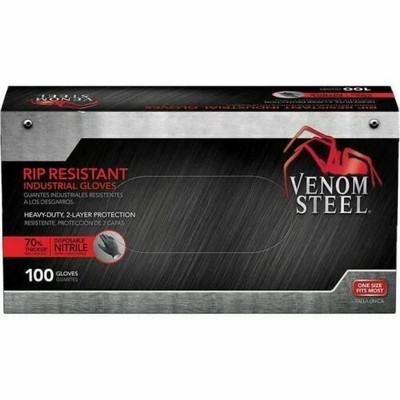 VENOM STEEL Nitrile Gloves Rip Resistant Size Fits Most 100 CT/ Free Shipping