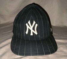 Vintage New York Yankees Hat New Era Wool USA Made Black & White 7 3/8 FLAWS