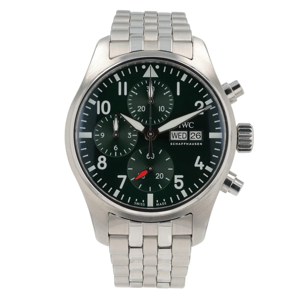 IWC Pilot Chronograph Stainless Steel Green Dial 41mm Automatic Mens IW388104