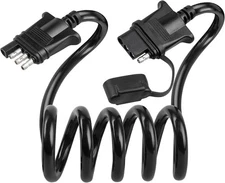 4 Way Flat Trailer Extension Coiled Cable 3 Feet Stretchable 18AWG Vehicle-