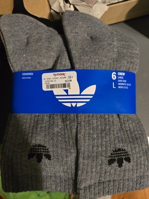 Adidas Men's Cushioned Grey Athletic Crew Socks (6 Pairs)  Size L