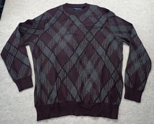 Perry Ellis sweater Long sleeve argyle crew neck Diamond Geometric Grey Burgundy