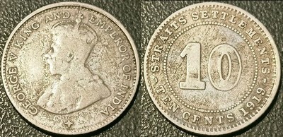 Straits Settlements - Malaisie - George V - 10 Cents 1919 !!! KM#29a