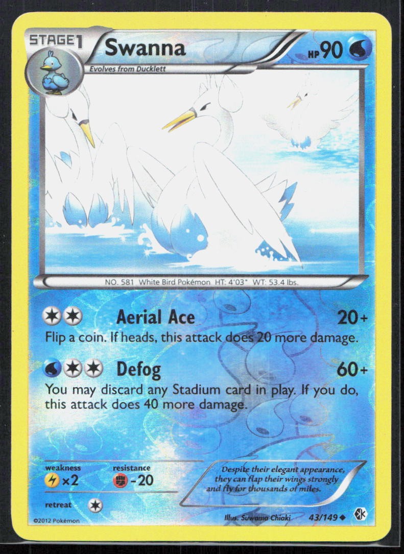 Swanna 43/149 Uncommon Pokemon TCG Boundaries Crossed Reverse Holo LP 2012