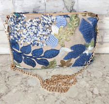 New Blue Sequin Flowers Embroidery Shoulder Crossbody Bag