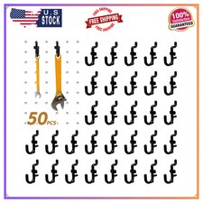 50pcs Plastic Pegboard J Hooks for 1/4 Inch Peg Board Black Hanging Accessories