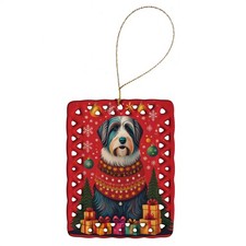 Bearded Collie Holiday Christmas Dog Porcelain Ornament