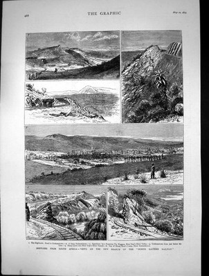 Alter Druck 1879 Südafrika Nordostbahn Grahamstown KloRoss ca 19.