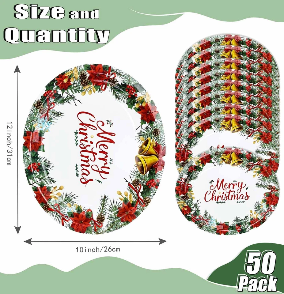 50 件 10 X 12 英寸圣诞快乐椭圆形纸板重型 Xmas Holly L — 第 3/4 张图片