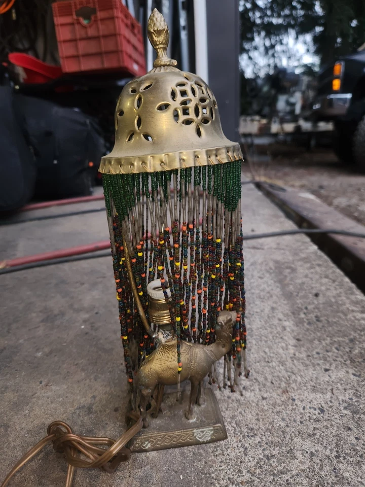 1920’s Egyptian Revival Camel Boudoir Lamp with Beaded Shade - Image 4 of 4