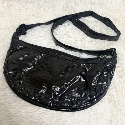 #ad PORTER GIRL Half Moon Shoulder Bag 2 Compartment Black Dot Pattern Women#x27;s $164.86