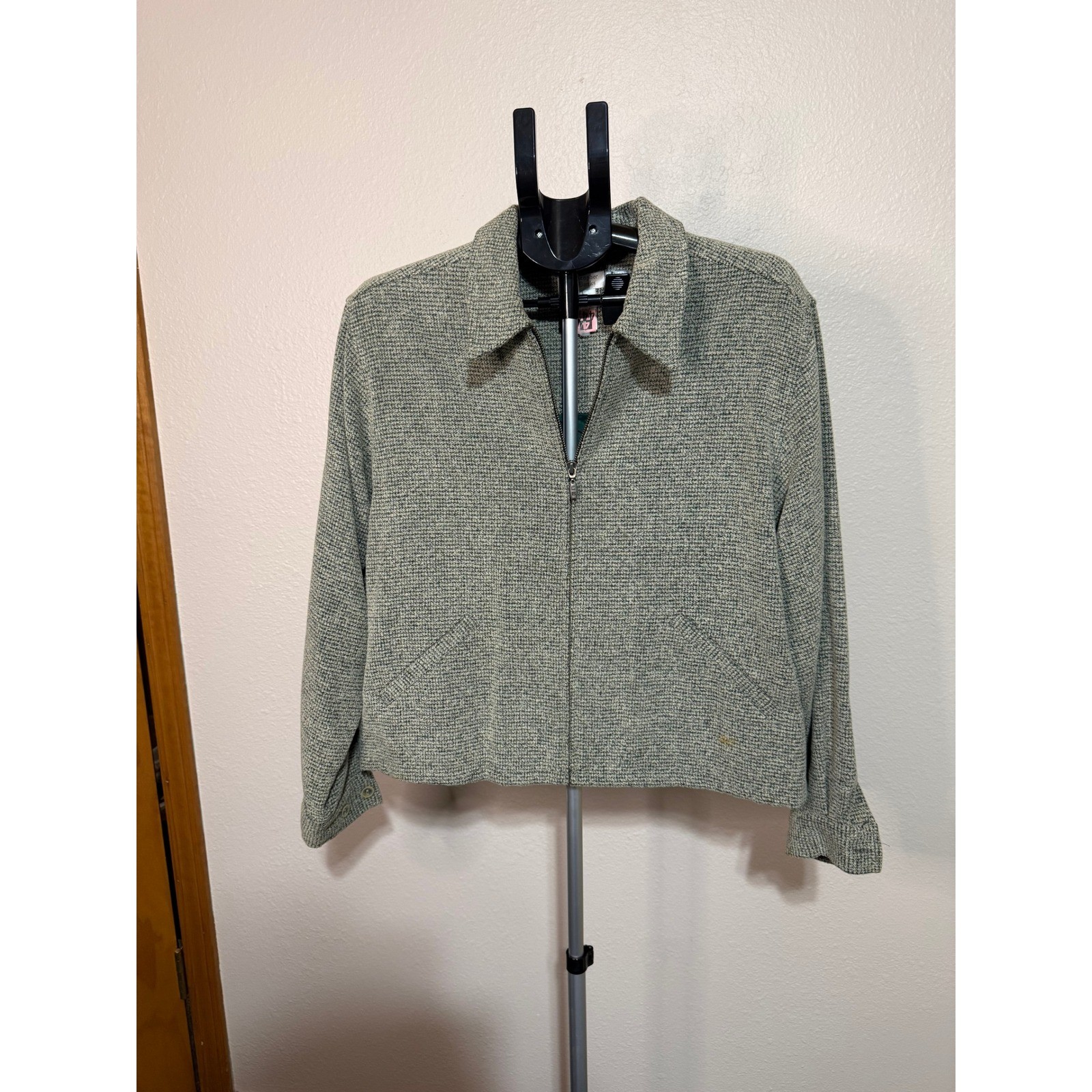 Christopher & Banks Womens Large Green Textured Full Zip Jacket Collared Lined