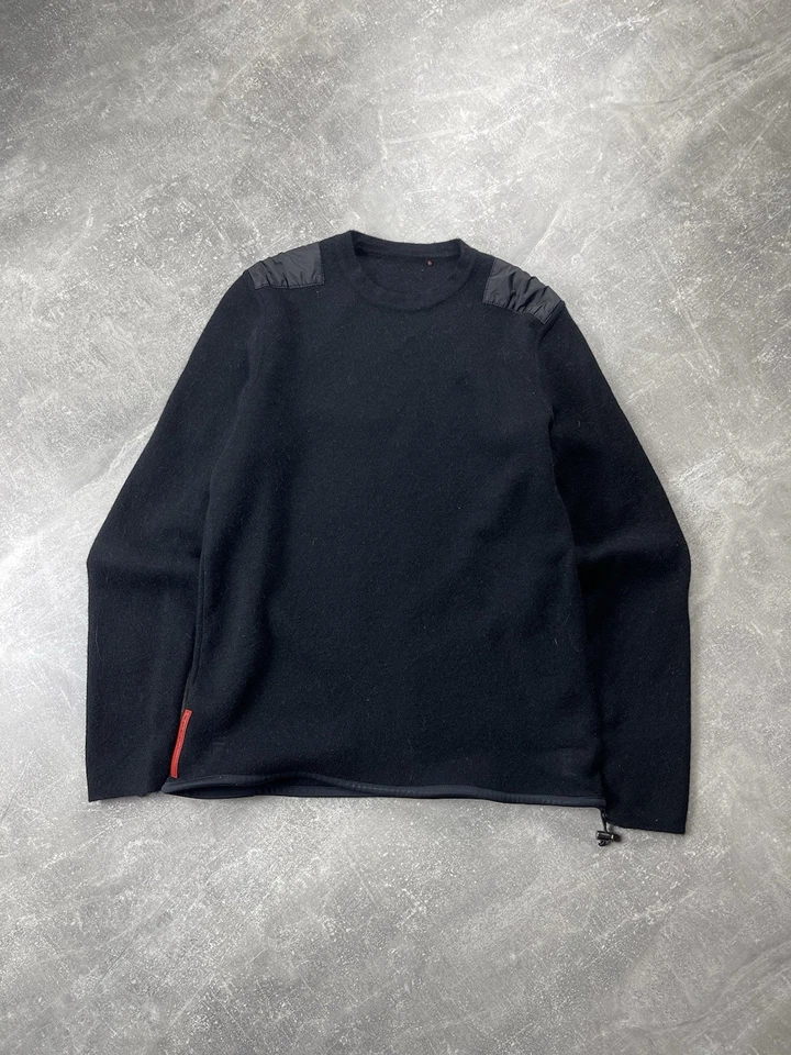Prada Sport Linea Rossa Vintage 2000s Black Wool Sweater Made in Italy Sz 46 - Image 2 of 4