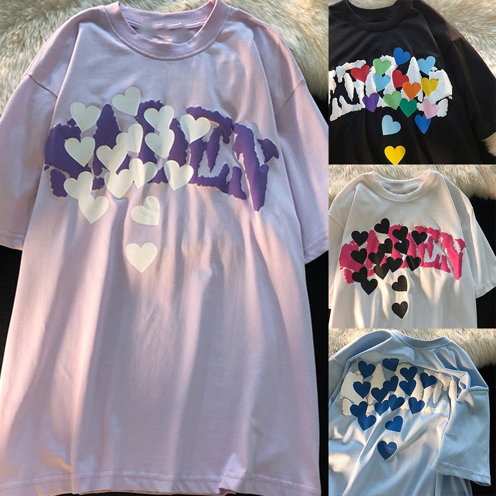 ALTRA Lively and Fun T Shirt Donna Seduta Sciolta con Elegante Stampa 3D dell'Amore