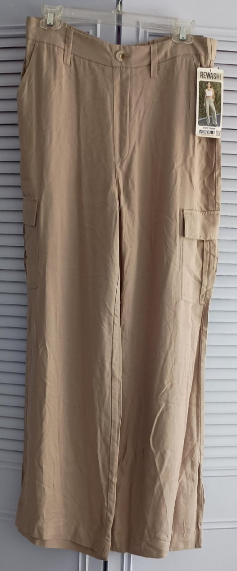 Rewash Khaki Rayon Pockets Pull On Cargo Wide Leg Utility Pants L