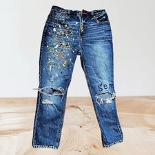 Abercrombie & Fitch Upcycled Art to Wear Jeans Sz 27 Womens Embroidered Painted