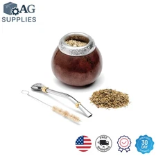 Eco-Friendly Natural Yerba Mate Gourd Set with Dark Brown Finish & Accessories